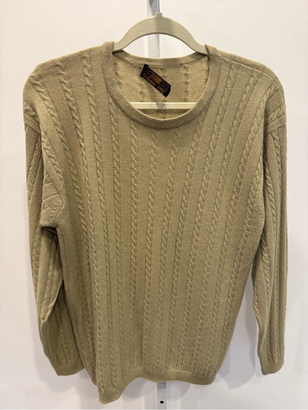 Vintage Gobi Women's Cable-Knit Crewneck Sweater Mongolian Cashmere Green
